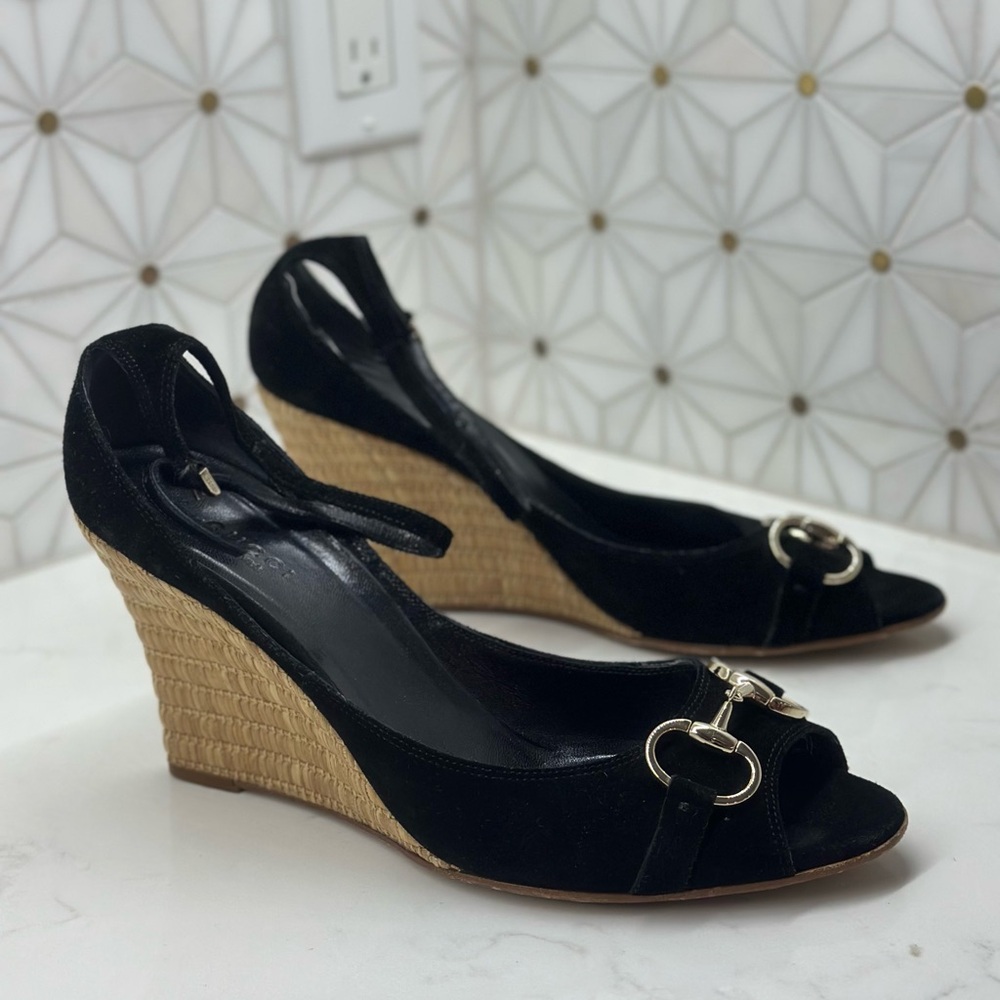 Gucci Black Wedge Sandals